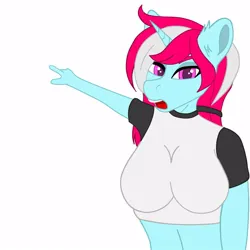 Size: 1000x1000 | Tagged: suggestive, artist:celsior majesta, ponerpics import, oc, oc:sugar lace, unofficial characters only, anthro, breasts, clothes, female, image, jpeg, shirt, solo, solo female