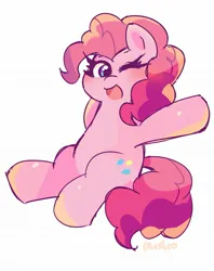 Size: 1625x2048 | Tagged: safe, artist:leo19969525, derpibooru import, pinkie pie, earth pony, pony, g4, cute, diapinkes, female, image, jpeg, looking at you, mare, one eye closed, open mouth, simple background, smiling, solo, white background, wink, winking at you