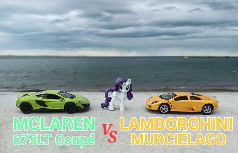 Size: 1112x719 | Tagged: safe, artist:dingopatagonico, derpibooru import, rarity, unicorn, car, horn, image, jpeg, lamborghini, lamborghini murcielago, mc laren 675, mclaren, photo, solo, toy