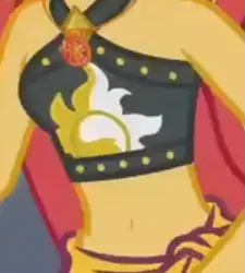 Size: 495x551 | Tagged: safe, derpibooru import, screencap, sunset shimmer, equestria girls, equestria girls series, g4, x marks the spot, belly, belly button, bikini, bikini top, clothes, cropped, cutie mark, cutie mark on clothes, geode of empathy, image, jewelry, leather, leather bikini, magical geodes, midriff, my little pony equestria girls: better together, necklace, pictures of bellies, pictures of chests, png, sarong, skirt, sunset shimmer swimsuit, swimsuit