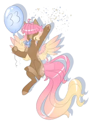 Size: 1024x1379 | Tagged: safe, artist:furtoodie, derpibooru import, oc, oc:sundae morning, pegasus, pony, balloon, belly, concave belly, deviantart watermark, female, image, mare, obtrusive watermark, party horn, png, solo, thin, watermark