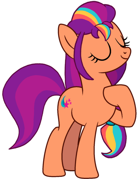 Size: 1030x1340 | Tagged: safe, artist:rogan140, derpibooru import, sunny starscout, earth pony, pony, g4, g5, eyes closed, female, g5 to g4, generation leap, image, mane stripe sunny, mare, png, proud, simple background, solo, transparent background