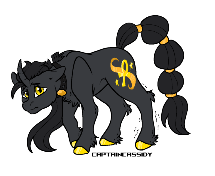 Size: 1300x1064 | Tagged: safe, artist:captaincassidy, derpibooru import, oc, oc:obsidian order, unofficial characters only, unicorn, ankh, black coat, black mane, colored hooves, gold hooves, golden eyes, hooves, horn, image, jewelry, long mane, long mane male, male, necklace, png, simple background, tail, tied tail, trans male, transgender, transgender oc, transmasculine, transparent background, unicorn oc, unshorn fetlocks