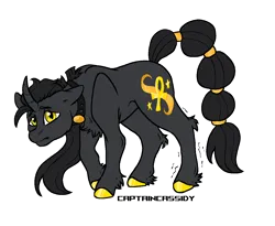 Size: 1300x1064 | Tagged: safe, artist:captaincassidy, derpibooru import, oc, oc:obsidian order, unofficial characters only, unicorn, ankh, black coat, black mane, colored hooves, gold hooves, golden eyes, hooves, horn, image, jewelry, long mane, long mane male, male, necklace, png, simple background, tail, tied tail, trans male, transgender, transgender oc, transmasculine, transparent background, unicorn oc, unshorn fetlocks