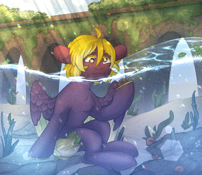 Size: 2300x2000 | Tagged: safe, artist:dereketto, derpibooru import, oc, oc:whimsy lily, unofficial characters only, hybrid, original species, pony, snail, cusige, female, image, mare, png, solo, underwater, water