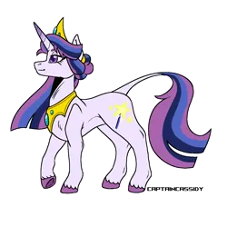 Size: 1300x1300 | Tagged: safe, artist:captaincassidy, derpibooru import, oc, oc:royal scepter, unofficial characters only, unicorn, crown, female, gold, gradient horn, horn, image, jewelry, multicolored hair, necklace, png, purple mane, regalia, simple background, solo, striped mane, transparent background, unicorn oc