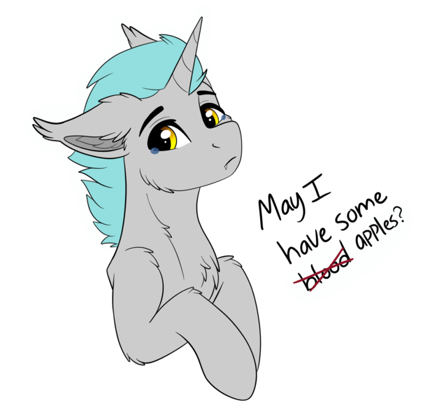 Size: 2699x2678 | Tagged: safe, artist:decemberbreeze, derpibooru import, oc, oc:lunar signal, bat pony, bat pony unicorn, hybrid, unicorn, bat pony oc, bat wings, begging, big eyes, blue mane, chest fluff, commission, crying, cute, cute little fangs, ear fluff, fangs, floppy ears, gray coat, horn, image, implied apples, implied blood, implied food, implied vampirism, looking at you, png, simple background, text, transparent background, unicorn oc, wings, ych result, yellow eyes