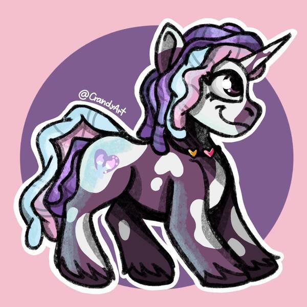 Size: 1080x1080 | Tagged: safe, artist:crandyart, derpibooru import, violette rainbow, pony, unicorn, g5, disability pride, dreadlocks, female, filly, foal, horn, image, jewelry, jpeg, necklace, signature, smiling, solo, tail, unshorn fetlocks, vitiligo