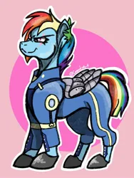 Size: 1080x1440 | Tagged: safe, artist:crandyart, derpibooru import, rainbow dash, pegasus, pony, g4, alternate timeline, amputee, apocalypse dash, artificial wings, augmented, clothes, crystal war timeline, eye scar, facial scar, female, folded wings, image, jpeg, mare, not a goatee, prosthetic limb, prosthetic wing, prosthetics, scar, signature, smiling, solo, tail, wings