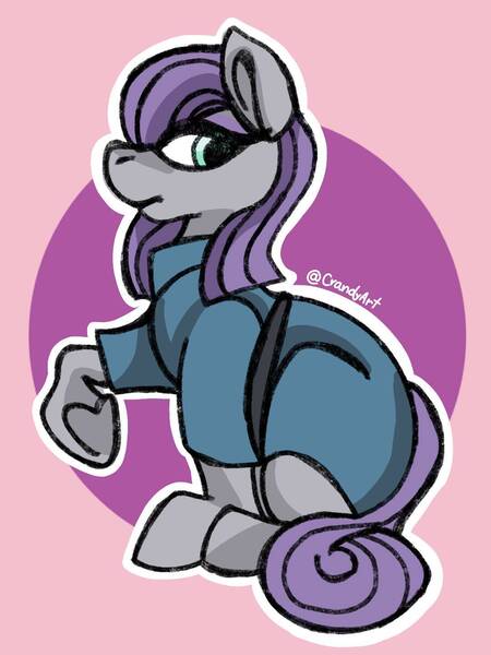 Size: 1080x1440 | Tagged: safe, artist:crandyart, derpibooru import, maud pie, earth pony, pony, g4, clothes, disability pride, female, frock coat, image, jpeg, mare, signature, sitting, solo, tail, underhoof