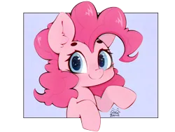 Size: 4000x3000 | Tagged: safe, artist:zokkili, derpibooru import, pinkie pie, earth pony, pony, g4, beanbrows, ear fluff, eyebrows, female, high res, image, looking at you, mare, png, signature, simple background, smiling, smiling at you, solo, transparent background