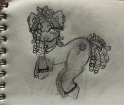 Size: 3059x2588 | Tagged: safe, artist:sillybugdrawz, derpibooru import, oc, unofficial characters only, earth pony, pony, bracelet, bridge piercing, bun, dreadlocks, ear fluff, ear piercing, eyeliner, floating, full body, gauges, hair jewelry, image, jewelry, jpeg, looking at you, makeup, mole, necklace, piercing, sketch, tongue out, traditional art