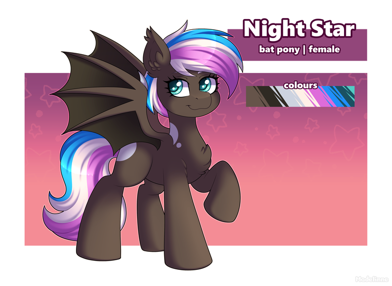 Size: 2900x2122 | Tagged: safe, artist:madelinne, derpibooru import, oc, oc:night star, unofficial characters only, bat pony, pony, bat pony oc, bat wings, female, image, long tail, mare, png, reference sheet, short mane, solo, tail, wings