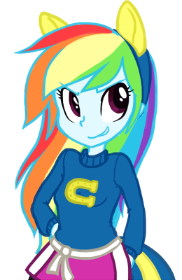 Size: 260x400 | Tagged: safe, artist:anonymous, artist:maki-badfox, derpibooru import, rainbow dash, human, equestria girls, g4, cheerleader, colored, drawthread, eyebrows, eyebrows visible through hair, female, flat colors, image, png, simple background, smiling, smirk, solo, white background, wondercolt ears, wondercolts, wondercolts uniform