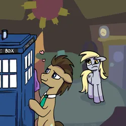 Size: 3000x3000 | Tagged: safe, artist:brella, derpibooru import, derpy hooves, doctor whooves, time turner, g4, doctor who, duo, image, png, tardis