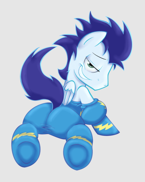 Size: 860x1076 | Tagged: suggestive, artist:acstlu, derpibooru import, soarin', pegasus, pony, g4, butt, buttocks outline, clothes, image, looking at you, male, plot, png, pose, skintight clothes, smiling, smiling at you, smirk, stallion, uniform, wonderbolts, wonderbolts uniform