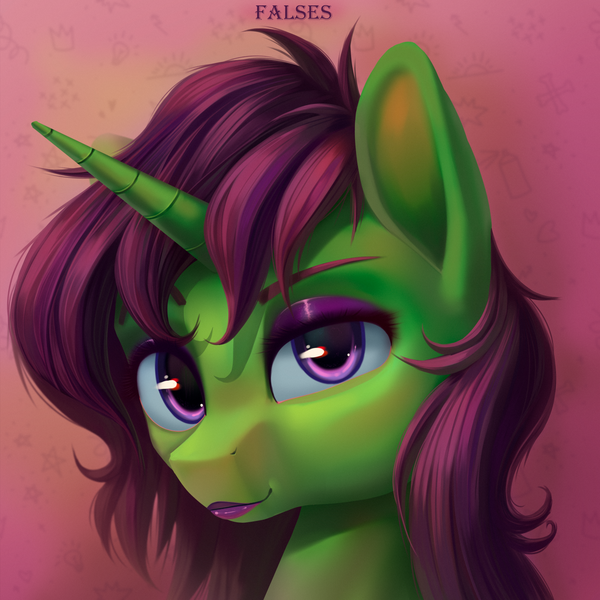 Size: 2000x2000 | Tagged: safe, artist:falses, derpibooru import, oc, oc:dolores, unofficial characters only, alicorn, pony, bedroom eyes, bust, eyebrows, eyelashes, eyes open, eyeshadow, horn, image, lidded eyes, lipstick, looking at each other, looking at someone, looking at you, makeup, png, portrait, raised eyebrow, shading, sketch, solo