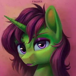 Size: 2000x2000 | Tagged: safe, artist:falses, derpibooru import, oc, oc:dolores, unofficial characters only, alicorn, pony, bedroom eyes, bust, eyebrows, eyelashes, eyes open, eyeshadow, horn, image, lidded eyes, lipstick, looking at each other, looking at someone, looking at you, makeup, png, portrait, raised eyebrow, shading, sketch, solo