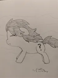 Size: 3072x4080 | Tagged: safe, artist:craftycirclepony, derpibooru import, oc, oc:anonfilly, earth pony, pony, g5, :t, chest fluff, cute, eyes closed, female, filly, foal, image, jpeg, pencil drawing, scrunchy face, solo, traditional art, wimdy meme