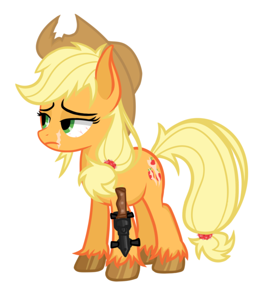 Size: 1600x1680 | Tagged: safe, artist:6hellboy9, derpibooru import, applejack, earth pony, pony, image, knife, png, pony virus, redesign, sad, scar, solo