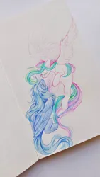 Size: 1217x2160 | Tagged: safe, artist:amishy, derpibooru import, princess celestia, princess luna, alicorn, pony, g4, cute, duo, duo female, eyes closed, female, flying, image, jpeg, photo, siblings, sisters, traditional art