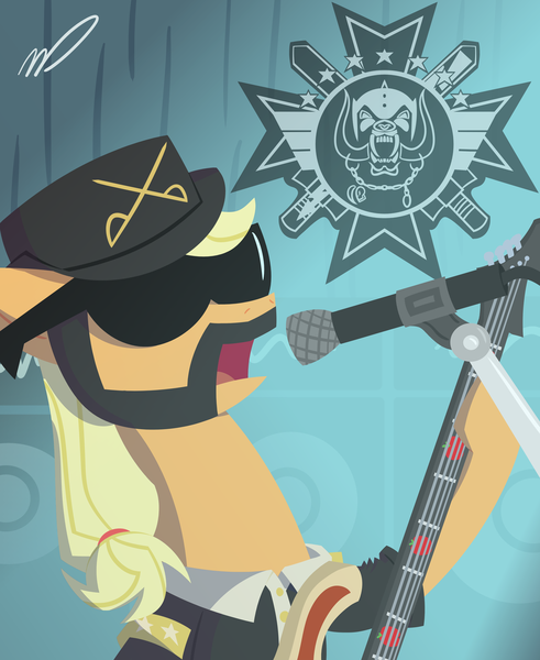 Size: 4500x5500 | Tagged: safe, artist:pres_marshmellow, derpibooru import, applejack, earth pony, bass guitar, image, lemmy, lemmy kilmister, motorhead, musical instrument, png, sunglasses