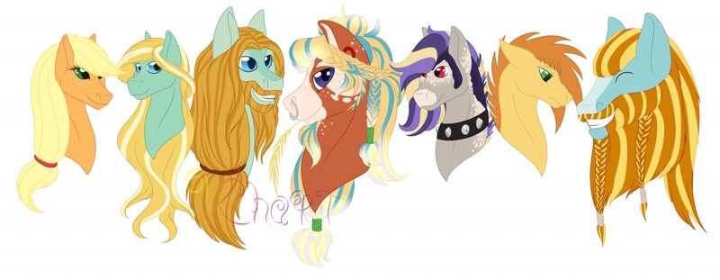 Size: 1280x498 | Tagged: safe, artist:vchart920, derpibooru import, applejack, rockhoof, oc, oc:apple pie, oc:baldr, oc:bronze craft, oc:iron empire, oc:witch hazel, earth pony, pony, g4, beard, blaze (coat marking), blue eyes, bonnet (coat marking), braid, braided beard, bust, choker, coat markings, colored pinnae, ear freckles, ear piercing, earring, eye clipping through hair, facial hair, facial markings, family, female, food, freckles, gradient mane, grin, image, jewelry, jpeg, long hair, male, mare, missing accessory, nose piercing, nose ring, not zephyr breeze, offspring, parent:applejack, parent:rockhoof, parents:rockjack, piercing, ponytail, punk, purple eyes, red eyes, simple background, smiling, snip (coat marking), stallion, studded choker, wheat, white background