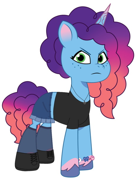 Size: 907x1181 | Tagged: safe, artist:edy_january, artist:prixy05, derpibooru import, edit, editor:edy_january, vector edit, pony, unicorn, g5, my little pony: tell your tale, angry, clothes, denim, denim skirt, feet, horn, ibispaint x, image, iron cross, iron cross necklace, jewelry, miniskirt, misty brightdawn, necklace, png, rebirth misty, shirt, shoes, simple background, skirt, socks, solo, stocking feet, stockings, t-shirt, thigh highs, transparent background, vector