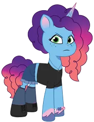 Size: 907x1181 | Tagged: safe, artist:edy_january, artist:prixy05, derpibooru import, edit, editor:edy_january, vector edit, pony, unicorn, g5, my little pony: tell your tale, angry, clothes, denim, denim skirt, feet, horn, ibispaint x, image, iron cross, iron cross necklace, jewelry, miniskirt, misty brightdawn, necklace, png, rebirth misty, shirt, shoes, simple background, skirt, socks, solo, stocking feet, stockings, t-shirt, thigh highs, transparent background, vector