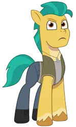 Size: 681x1140 | Tagged: safe, artist:edy_january, artist:prixy05, derpibooru import, edit, editor:edy_january, vector edit, hitch trailblazer, earth pony, pony, g5, my little pony: tell your tale, angry, clothes, denim, dog tags, image, jean pants, jeans, jewelry, looking at you, male, necklace, pants, png, shirt, shoes, sigma, simple background, solo, stallion, tanktop, transparent background, vector, vest