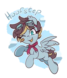 Size: 1104x1292 | Tagged: safe, artist:lou, derpibooru import, oc, oc:hoofstep, unofficial characters only, pegasus, pony, bandaid, blank flank, female, image, mare, one eye closed, pegasus oc, png, solo, wings, wink