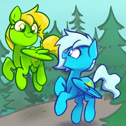 Size: 2048x2048 | Tagged: safe, artist:pfeffaroo, derpibooru import, oc, oc:lemon green, oc:sheela bluemoon, pony, commission, female, happy together, image, mare, png, wings