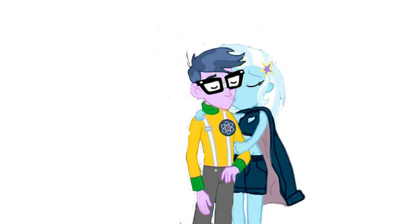 Size: 828x465 | Tagged: safe, artist:warioman69, derpibooru import, edit, edited screencap, editor:warioman69, screencap, microchips, trixie, human, equestria girls, g4, call of the night, clothes, cosplay, costume, couple, cute, female, image, jpeg, kiss on the lips, kissing, male, microtrix, nazuna nanakusa, shipping, straight