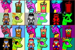 Size: 585x390 | Tagged: safe, artist:derek the metagamer, derpibooru import, thorax, changedling, changeling, dragon, human, g4, g5, 16 colors, aseprite, blaize skysong, bust, cga, digital art, iced coffee, image, king thorax, microsoft, microsoft windows, nintendo entertainment system, palette swap, pixel art, png, portrait, recolor, sega master system, shining soul, zx spectrum