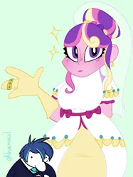 Size: 746x1000 | Tagged: safe, artist:kharmacal, derpibooru import, princess cadance, shining armor, human, g4, clothes, connecticut clark, dress, female, humanized, image, male, meme, png, ship:shiningcadance, shipping, size difference, straight, the bride and the ugly ass groom, wedding dress