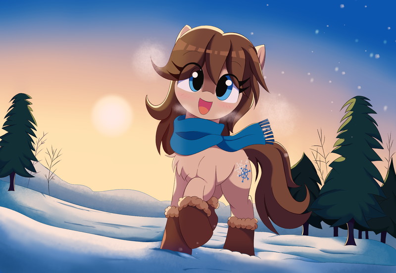 Size: 1938x1334 | Tagged: safe, artist:spoonie, ponerpics import, oc, oc:frosty flakes, earth pony, pony, taiga pony, image, png, snow, snowpony, solo