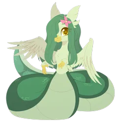 Size: 2831x2930 | Tagged: safe, artist:belka-sempai, derpibooru import, oc, oc:lamey, unofficial characters only, hippogriff, hybrid, lamia, original species, snake, snake pony, flower, flower in hair, image, long mane, looking at you, png, smiling, smiling at you, spread wings, wings