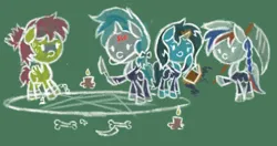 Size: 1280x674 | Tagged: safe, artist:askaponywithbraces, derpibooru import, air way, pearly whites, oc, oc:marussia, oc:winter graphite, ponified, pegasus, pony, g4, book, candle, chibi, female, image, jpeg, magic, magic circle, mare, nation ponies, russia, scythe