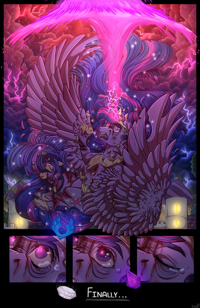 Size: 1000x1540 | Tagged: semi-grimdark, artist:binibean, derpibooru import, princess twilight 2.0, twilight sparkle, twilight sparkle (alicorn), alicorn, pony, g4, g5, the last problem, blast, blood, boop, crystal, cut, dying, earth pony crystal, female, image, implied opaline arcana, jpeg, magic, magic blast, mare, noseboop, older, older twilight, older twilight sparkle (alicorn), pegasus crystal, solo, story included, teary eyes, unicorn crystal, unity crystals