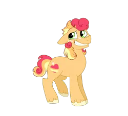 Size: 1100x1000 | Tagged: safe, artist:bishopony, derpibooru import, oc, oc:jonagold, unofficial characters only, earth pony, pony, floppy ears, freckles, grin, image, looking back, male, nervous, nervous grin, offspring, parent:big macintosh, parent:junebug, png, raised leg, simple background, smiling, solo, stallion, transparent background, unshorn fetlocks