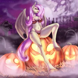 Size: 1919x1919 | Tagged: suggestive, artist:lisochka69, ponerpics import, fluttershy, anthro, unguligrade anthro, breasts, female, halloween, holiday, image, jack-o-lantern, png, pumpkin, sitting, solo, solo female