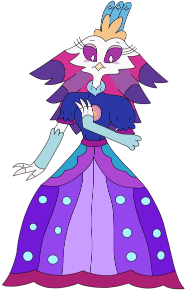 Size: 1899x3022 | Tagged: safe, artist:supahdonarudo, derpibooru import, queen novo, avian, demon, g4, my little pony: the movie, bird demon, clothes, crown, dress, hellaverse, hellborn, helluva boss, image, jewelry, png, queen novo's orb, regalia, simple background, species swap, transparent background