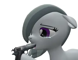 Size: 2808x2160 | Tagged: semi-grimdark, artist:charismatic pony, artist:kirr12, derpibooru import, marble pie, earth pony, pony, g4, 3d, 4k, crying, female, floppy ears, gun, gun in mouth, handgun, high res, hoof hold, image, imminent death, imminent suicide, implied suicide, mare, open mouth, pistol, png, sad, simple background, solo, source filmmaker, this will end in death, this will end in tears, this will end in tears and/or death, weapon, white background