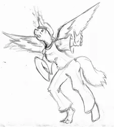 Size: 1039x1154 | Tagged: safe, artist:maxsilverfox, derpibooru import, oc, unofficial characters only, alicorn, human, pony, female, glow, glowing horn, hat, horn, human to pony, image, jpeg, sketch, solo, spread wings, traditional art, transformation, wings