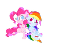 Size: 1057x844 | Tagged: safe, artist:annasabi101, derpibooru import, pinkie pie, rainbow dash, earth pony, pegasus, pony, duo, duo female, female, folded wings, food, grin, gum, image, jpeg, mare, simple background, smiling, white background, wings