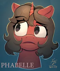 Size: 1233x1469 | Tagged: safe, artist:ch0c0sauri0, derpibooru import, oc, unofficial characters only, pony, unicorn, abstract background, angry, big eyes, bow, bust, clothes, colored, colored pinnae, colored pupils, dark skin, detailed, ears up, eyebrows, eyebrows visible through hair, eyelashes, eyeshadow, fanart, female, green eyes, hair bow, high res, highlights, horn, image, jpeg, long hair, long mane, looking at someone, makeup, original art, portrait, raised eyebrow, scarf, shading, signature, solo, text