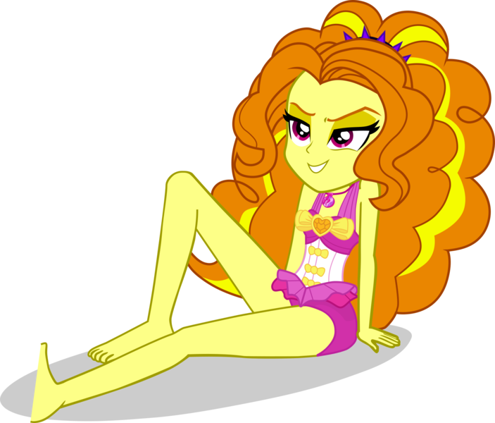 Size: 1643x1403 | Tagged: safe, alternate version, artist:dustinwatsongkx, derpibooru import, adagio dazzle, human, equestria girls, g4, bare shoulders, barefoot, clothes, clothes swap, feet, female, flirting, geode of sugar bombs, image, magical geodes, one-piece swimsuit, pinkie pie swimsuit, png, simple background, sleeveless, solo, swimsuit, swimsuit swap, transparent background, vector