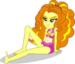 Size: 1643x1403 | Tagged: safe, alternate version, artist:dustinwatsongkx, derpibooru import, adagio dazzle, human, equestria girls, g4, bare shoulders, barefoot, clothes, clothes swap, feet, female, flirting, geode of sugar bombs, image, magical geodes, one-piece swimsuit, pinkie pie swimsuit, png, simple background, sleeveless, solo, swimsuit, swimsuit swap, transparent background, vector