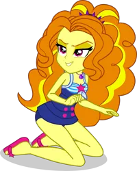 Size: 3169x3957 | Tagged: safe, artist:dustinwatsongkx, derpibooru import, adagio dazzle, human, equestria girls, g4, accessory swap, bare shoulders, clothes, clothes swap, female, geode of telekinesis, image, kneeling, legs, magical geodes, one-piece swimsuit, png, sandals, sci-twi swimsuit, simple background, sleeveless, smiling, solo, swimsuit, swimsuit swap, transparent background