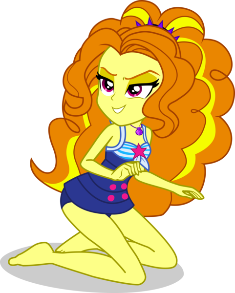 Size: 3169x3957 | Tagged: safe, alternate version, artist:dustinwatsongkx, derpibooru import, adagio dazzle, human, equestria girls, g4, accessory swap, bare shoulders, barefoot, clothes, clothes swap, feet, female, geode of telekinesis, image, kneeling, legs, magical geodes, one-piece swimsuit, png, sandals, sci-twi swimsuit, simple background, sleeveless, smiling, solo, swimsuit, swimsuit swap, transparent background